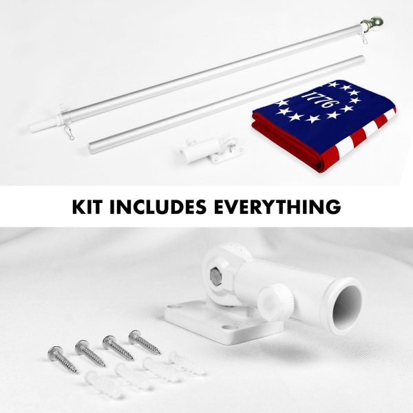 G128 Combo Pack: 6 Ft Tangle Free Aluminum Spinning Flagpole (Silver) & Betsy Ross 1776 Flag 3x5 Ft, ToughWeave Series Embroidered 300D Polyester | Pole with Flag Included - Image 2