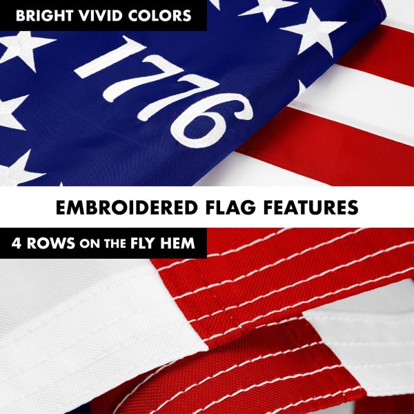 G128 Combo Pack: 6 Ft Tangle Free Aluminum Spinning Flagpole (Silver) & Betsy Ross 1776 Flag 3x5 Ft, ToughWeave Series Embroidered 300D Polyester | Pole with Flag Included - Image 5