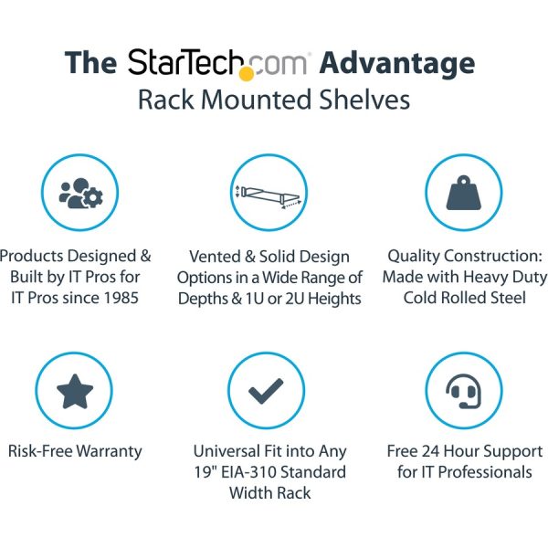 StarTech.com 1U Server Rack Cabinet Shelf - Fixed 20" Deep Cantilever Rackmount Tray for 19" Data/AV/Network Enclosure w/cage nuts, screws - Image 2