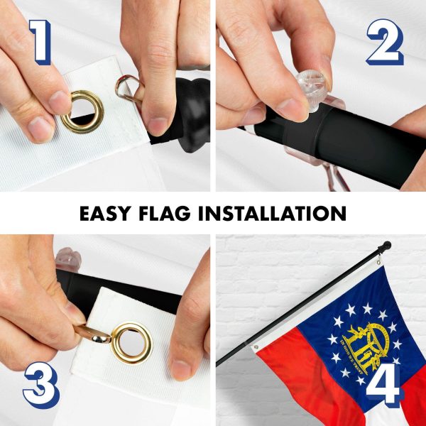 G128 - 6 Feet Tangle Free Spinning Flagpole (Black) Georgia Flag Brass Grommets Embroidered 3x5 ft (Flag Included) Aluminum Flag Pole - Image 7
