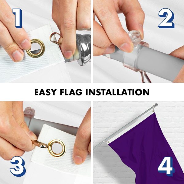 G128 Combo Pack: 5 Ft Tangle Free Aluminum Spinning Flagpole (Silver) & Solid Purple Color Flag 2.5x4 Ft, LiteWeave Pro Series Printed 150D Polyester | Pole with Flag Included - Image 7