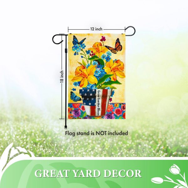 G128 - Grow Garden Spring Bloom USA Patriotic Flower Pot with Butterflies Garden Flag | 12x18 Inch | Printed 150D Polyester - Rustic Holiday Seasonal Outdoor Flag - Image 6