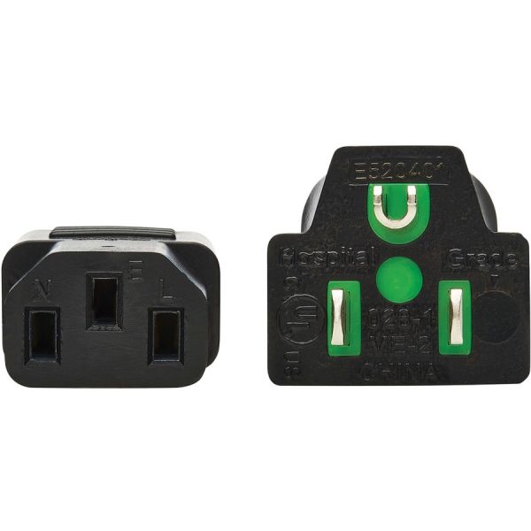 Eaton Tripp Lite Series Safe-IT Antibacterial Hospital-Grade Power Cord, 5-15P to C13 - Green Dot, 13A, 125V, 16 AWG, Black, 10 ft. (3 m) - Image 3