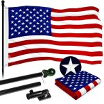 G128 - 6 Feet Tangle Free Spinning Flagpole (Black) American Flag Brass Grommets Embroidered 3x5 ft American Flag Brass Grommets (Flag Included) Aluminum Flag Pole