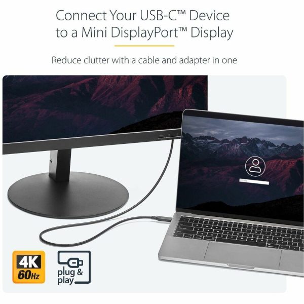 StarTech.com 1 m / 3.3 ft. USB-C to Mini DisplayPort Cable - 4K 60Hz - Black - USB 3.1 Type-C to Mini DP Adapter Cable - mDP Cable - Image 2