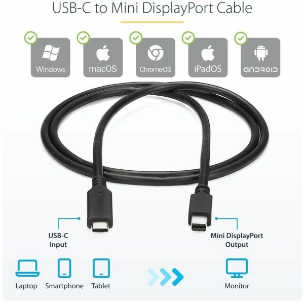 StarTech.com 1 m / 3.3 ft. USB-C to Mini DisplayPort Cable - 4K 60Hz - Black - USB 3.1 Type-C to Mini DP Adapter Cable - mDP Cable - Image 3