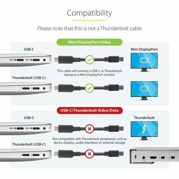 StarTech.com 1 m / 3.3 ft. USB-C to Mini DisplayPort Cable - 4K 60Hz - Black - USB 3.1 Type-C to Mini DP Adapter Cable - mDP Cable - Image 4