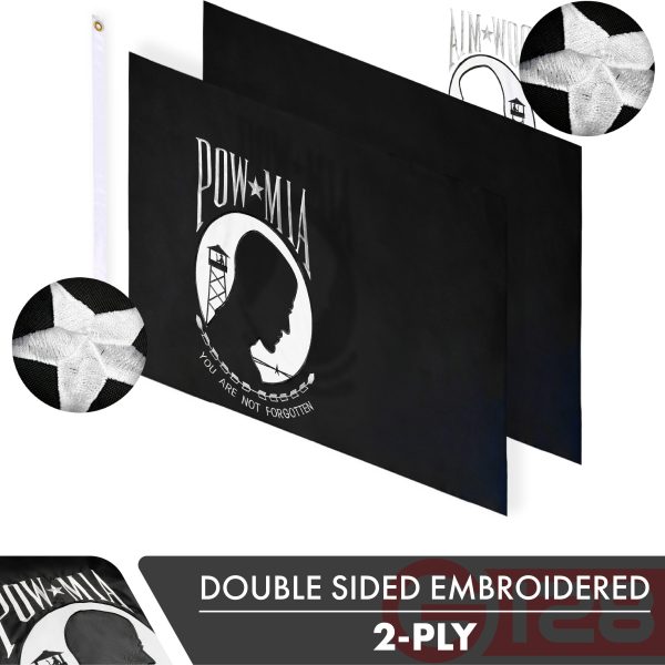POW MIA Flag 210D Embroidered Polyester 4x6 Ft - Double Sided 2ply - Image 2
