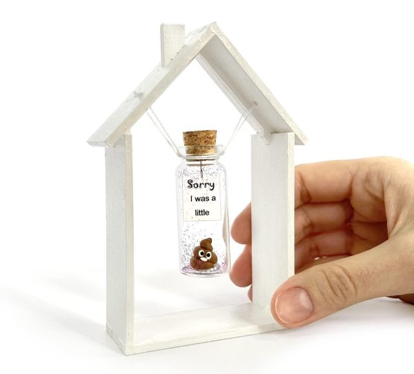 I'm Sorry Gifts for Her and Him   Personalised Apology Gift   Cute Poop in a Jar and Sorry Card   Forgive Me Present Idea (in White Wood Frame Sorry I was a little   Brown Poop)