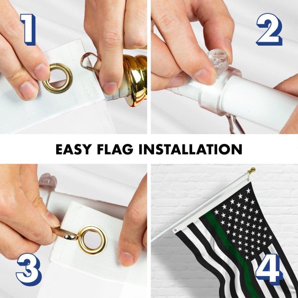 G128 Combo Pack: Flag Pole 6 FT White Tangle Free & Thin Green Line Flag 3x5 FT Brass Grommets Printed Polyester (Flag Included) Aluminum Flag Pole - Image 7