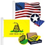 G128 Combo Pack: American USA Flag ToughWeave Series 1x1.5 Ft Single Sided & Gadsden Don't Tread On Me Flag Double Sided 1x1.5 Ft Double ToughWeave Series | Both Embroidered Polyester, Brass Grommets