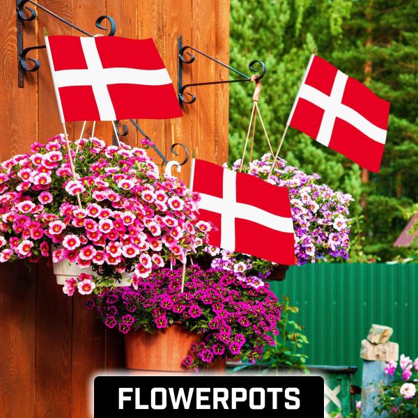 G128 24 Pack Handheld Denmark Danish Stick Flags | 12x18 In | Printed 150D Polyester, Country Flag, Solid Wooden Stick, Spear Gold Tip - Image 2