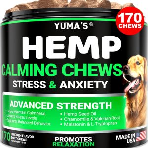 YUMA'S Hemp Calming Chews for Dogs   Advanced Dog Calming Treats   Dog Calming Chews   170 Chews   Anxiety Relief Treats   Separation Aid Barking Stress Relief Thunderstorms   Melatonin   Hemp Oil