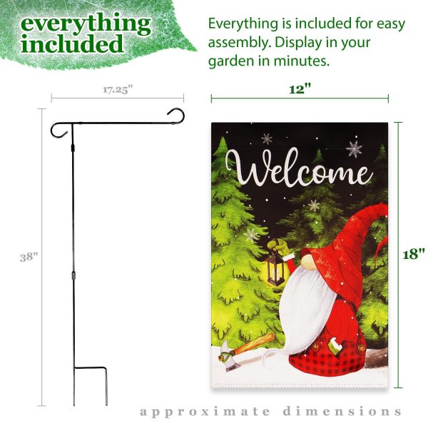 G128 Combo Pack: Garden Flag Stand Black 36 in x 16 in & Garden Flag Winter Decoration Welcome Festive Gnome with Lantern 12"x18" Double-Sided Blockout Fabric - Image 9