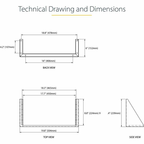 StarTech.com 5U Vertical Wall Mount Rack, 19" Wall Mounting Bracket, Open Low Profile Network/Server Room/Data/AV/IT/Patch Panel/Equipment - Image 7