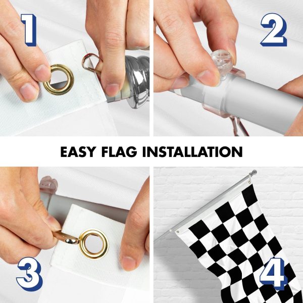 G128 Combo Pack: 6 Ft Tangle Free Spinning Flagpole (Silver) & Checkered Flag Flag 3x5 Ft Printed 150D Polyester, Brass Grommets (Flag Included) Aluminum Flag Pole - Image 7