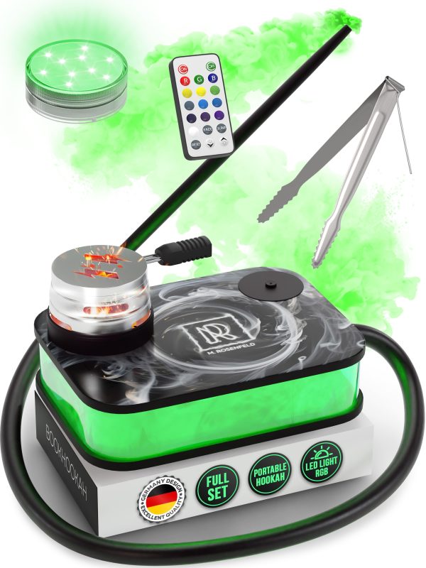 M. ROSENFELD Portable Hookah Set With Everything And Case   Premium Book Hookah with Smoke Pattern