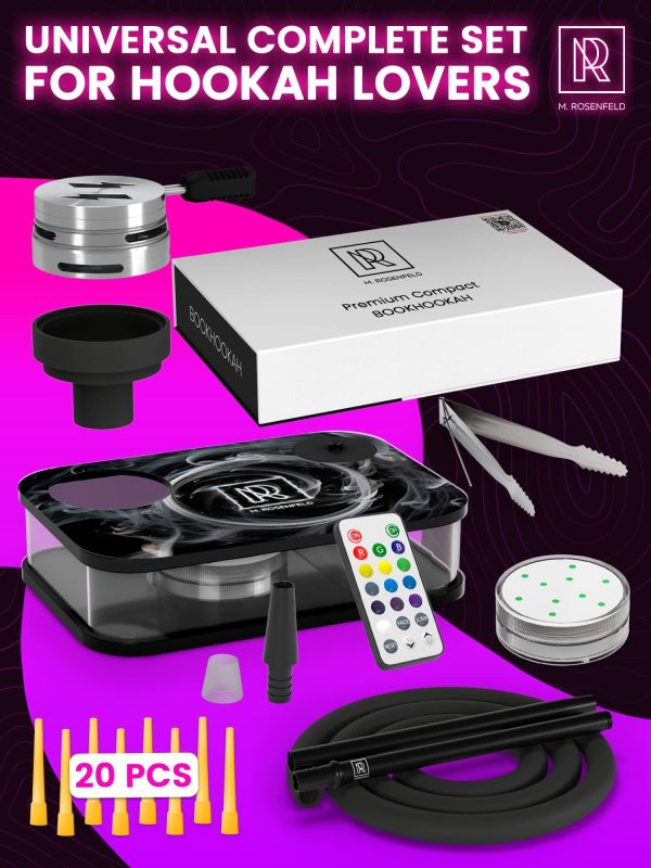M. ROSENFELD Portable Hookah Set With Everything And Case   Premium Book Hookah with Smoke Pattern - Image 2