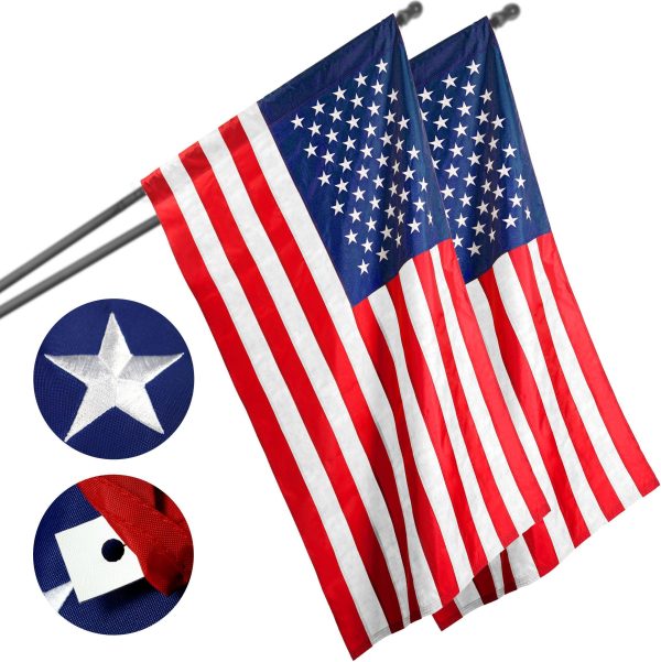 USA American Flag 2x3FT 2-Pack Pole Sleeve Embroidered Polyester By G128