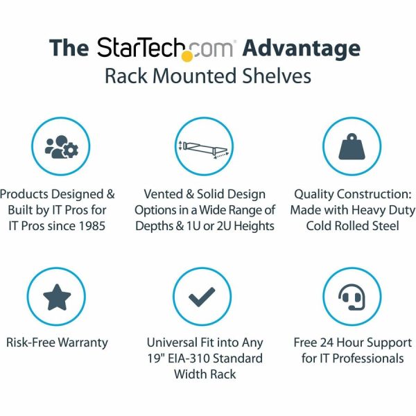 StarTech.com 1U Vented Server Rack Cabinet Shelf - Fixed 10in Deep Cantilever Rackmount Tray for 19" Data/AV/Network Enclosure w/Cage Nuts - Image 2