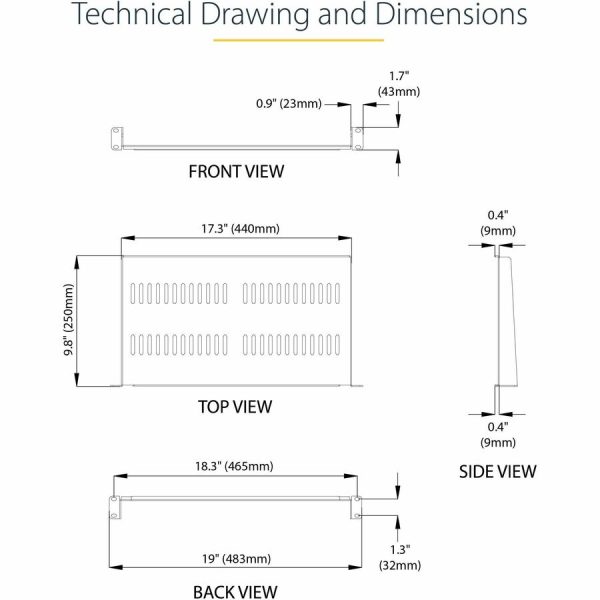 StarTech.com 1U Vented Server Rack Cabinet Shelf - Fixed 10in Deep Cantilever Rackmount Tray for 19" Data/AV/Network Enclosure w/Cage Nuts - Image 9