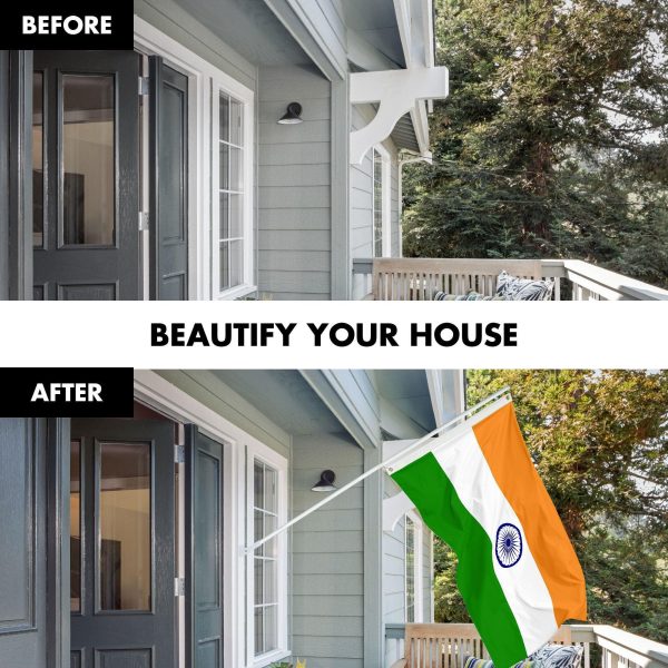 Flag Pole 6FT White Tangle Free & India Indian Flag 3x5 Ft Combo Printed 150D Polyester By G128 - Image 3