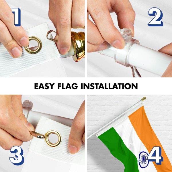 Flag Pole 6FT White Tangle Free & India Indian Flag 3x5 Ft Combo Printed 150D Polyester By G128 - Image 7