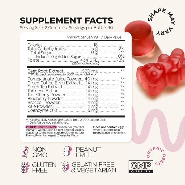 Beets for High Blood Pressure 5000 Mg   Beet Root Chews with Pomegranate Juice Powder   Nitric Oxide Gummies for Energy Cardio Health   Gummy Supplement for Men and Women   Sugar Free   2 Pack - Image 7