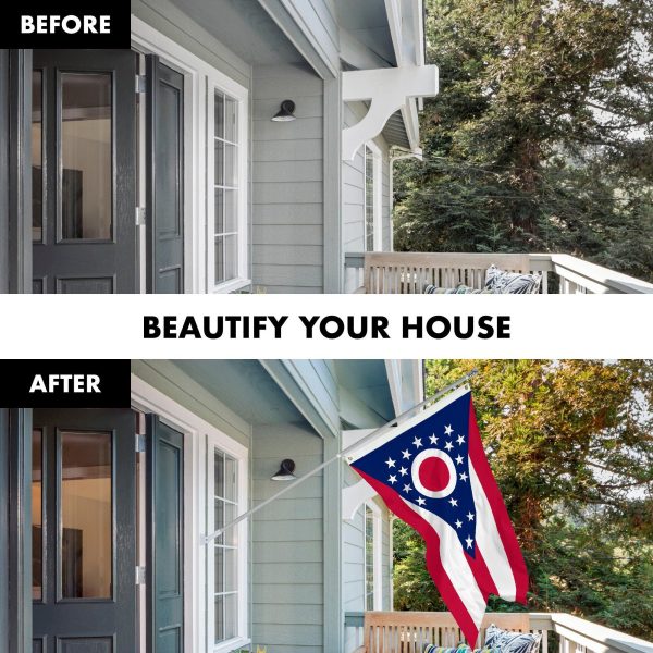 G128 Combo Pack: 6 Feet Tangle Free Spinning Flagpole (Silver) Ohio OH State Flag 3x5 ft Printed 150D Brass Grommets (Flag Included) Aluminum Flag Pole - Image 3