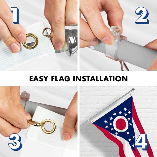 G128 Combo Pack: 6 Feet Tangle Free Spinning Flagpole (Silver) Ohio OH State Flag 3x5 ft Printed 150D Brass Grommets (Flag Included) Aluminum Flag Pole - Image 7