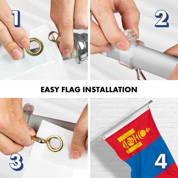 G128 Combo Pack: 6 Ft Tangle Free Aluminum Spinning Flagpole (Silver) & Mongolia Mongolian Flag 3x5 Ft, LiteWeave Pro Series Printed 150D Polyester | Pole with Flag Included - Image 7