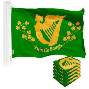 G128 5 Pack: Erin Go Bragh Flag | 3x5 Ft | LiteWeave Pro Series Printed 150D Polyester | Country Flag, Indoor/Outdoor, Vibrant Colors, Brass Grommets, Thicker and More Durable Than 100D 75D Polyester
