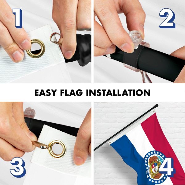 G128 Combo Pack: 6 Ft Tangle Free Spinning Flagpole (Black) & Missouri Flag 3x5 Ft Printed 150D Polyester, Brass Grommets (Flag Included) Aluminum Flag Pole - Image 7