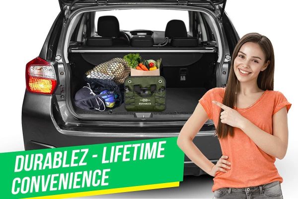 Trunk Organizer with Covering Net Attachable Non Slip Pads and Stainless Hooks Military Green - Image 2