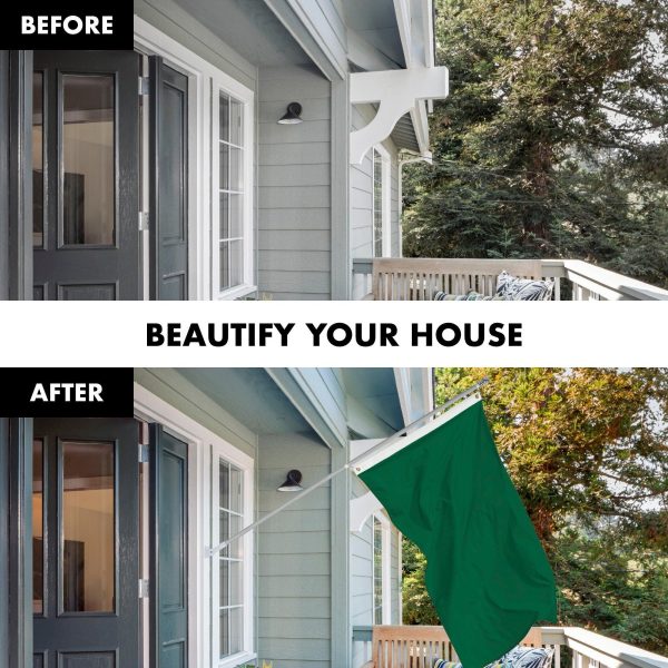 G128 Combo Pack: 6 Feet Tangle Free Spinning Flagpole (Silver) Solid Dark Green Solid Dark Green Flag 3x5 ft Printed 150D Brass Grommets (Flag Included) Aluminum Flag Pole - Image 3