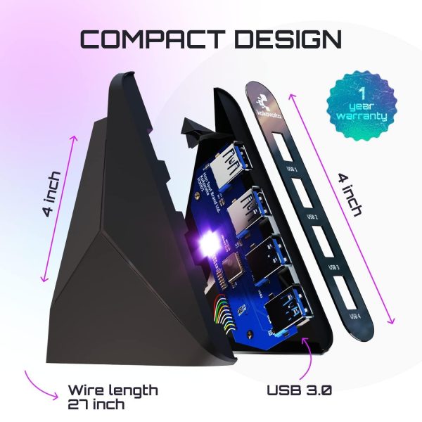 USB 3.0 Hub | Vertical Data Hub with Long Cord   4 Additional Ports for Mac & PC | Black… - Image 4