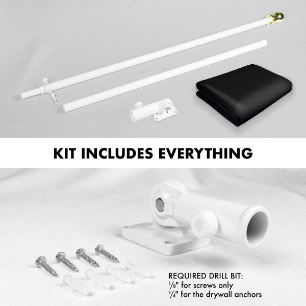 G128 Combo Pack: 5 Ft Tangle Free Aluminum Spinning Flagpole (White) & Solid Black Color Flag 2.5x4 Ft, LiteWeave Pro Series Printed 150D Polyester | Pole with Flag Included - Image 2