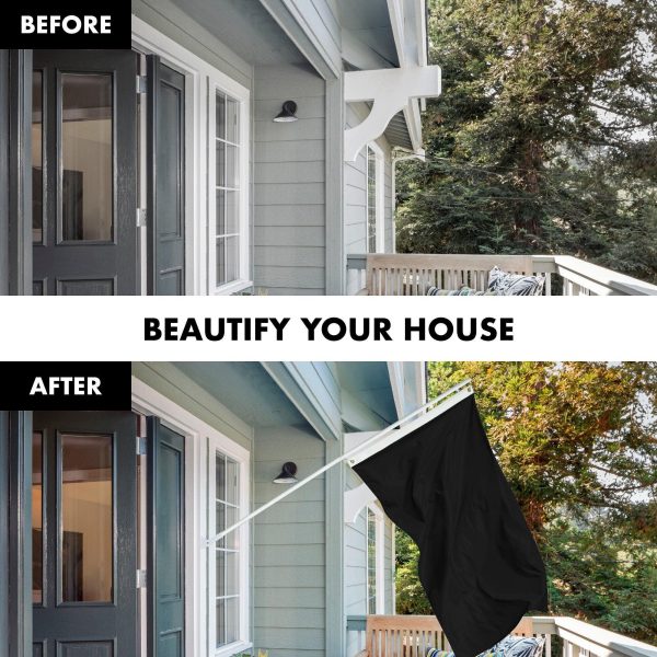 G128 Combo Pack: 5 Ft Tangle Free Aluminum Spinning Flagpole (White) & Solid Black Color Flag 2.5x4 Ft, LiteWeave Pro Series Printed 150D Polyester | Pole with Flag Included - Image 3