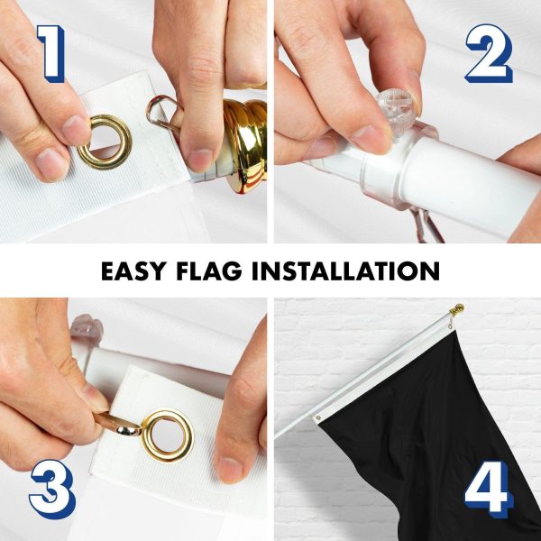 G128 Combo Pack: 5 Ft Tangle Free Aluminum Spinning Flagpole (White) & Solid Black Color Flag 2.5x4 Ft, LiteWeave Pro Series Printed 150D Polyester | Pole with Flag Included - Image 7