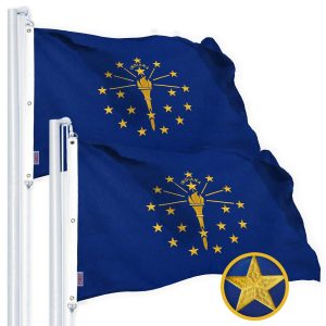 G128 2 Pack: Indiana IN State Flag | 6x10 Ft | StormFlyer Series Embroidered 220GSM Spun Polyester | Embroidered Design, Indoor/Outdoor, Brass Grommets, Heavy Duty, All Weather