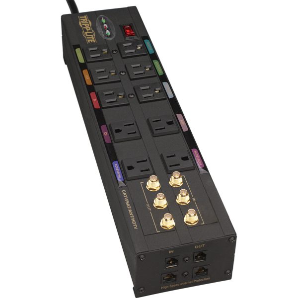 Eaton Tripp Lite Series Isobar 10-Outlet Home/Business Theater Surge Protector, 8 ft. Cord with Right-Angle Plug, 3840 Joules, LEDs, Metal Housing - Image 4