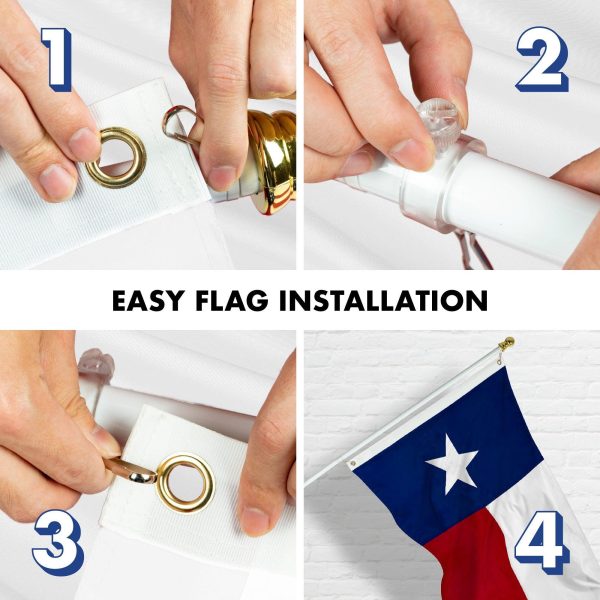 G128 Flag Pole 5 FT White Tangle Free & Texas Flag 2x3 FT Combo Embroidered Spun Polyester - Image 7
