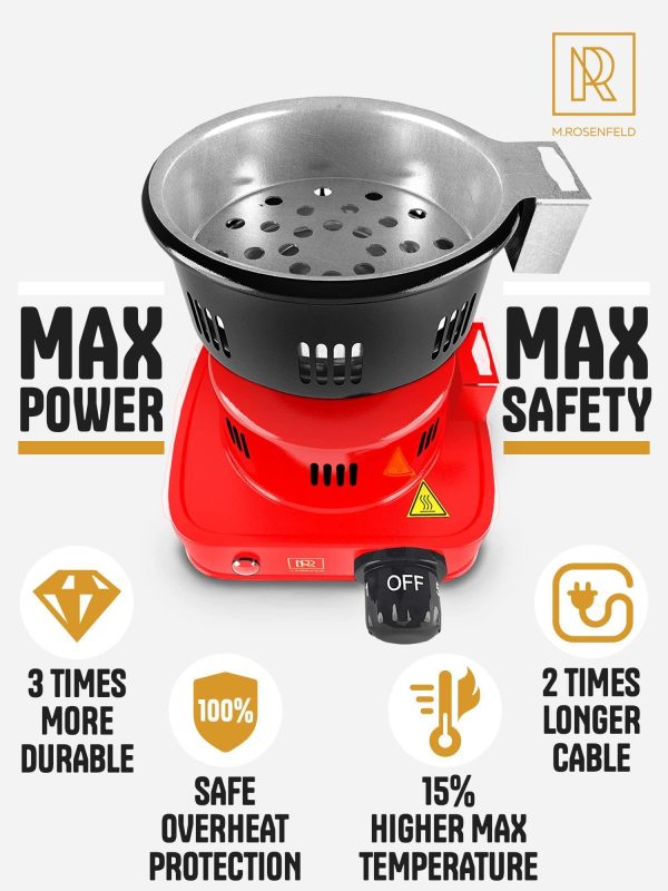 Premium Hookah Coal Burner   Red Burner for Hookah 450W – FIRE Tower Multipurpose Electric Stove for Hookah coals Burner for Shisha Free Hookah Tongs overheat Protection Hookah Charcoal Burner - Image 2