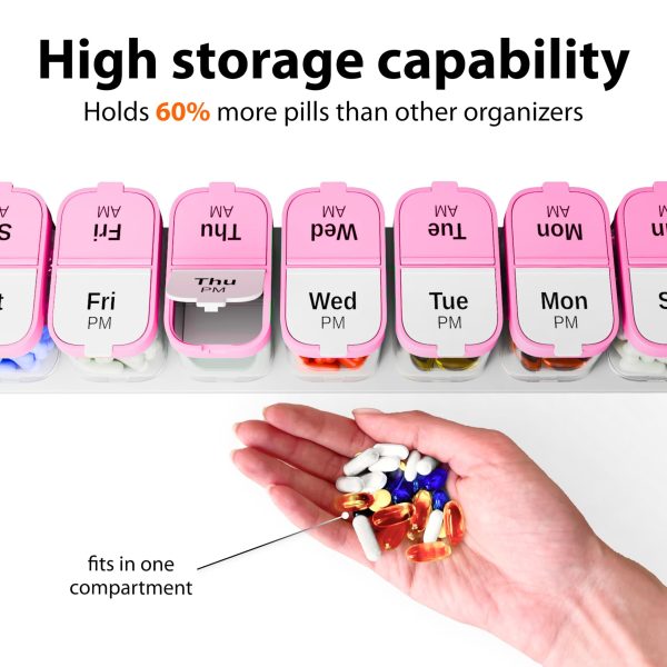 Extra Large Pill Organizer 2 Times A Day   Big Pill Box 7 Day Am Pm   XL Weekly Vitamin Holder Jumbo Medicine Container for Supplement XXL Daily Pill Case with Huge Oversized Compartments Pink White - Image 5