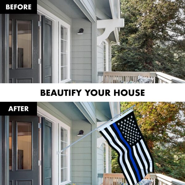 G128 - 5 Feet Tangle Free Spinning Flagpole (Silver) Thin Blue Line Flag Brass Grommets Spun Polyester 2x3 ft (Flag Included) Aluminum Flag Pole - Image 3