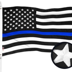 G128 Thin Blue Line Flag | 20x30 In | ToughWeave Series Embroidered 300D Polyester | Duty and Honor Flag, Embroidered Design, Indoor/Outdoor, Brass Grommets