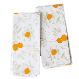 The Fine Living Co. 100% Cotton Kitchen Towels Set of 2 18 x 28 inches Lemon Printed Dish Towels Hand Towels Boho Tea Towels   Multifunctional Stylish Absorbent Quick Dry Soft