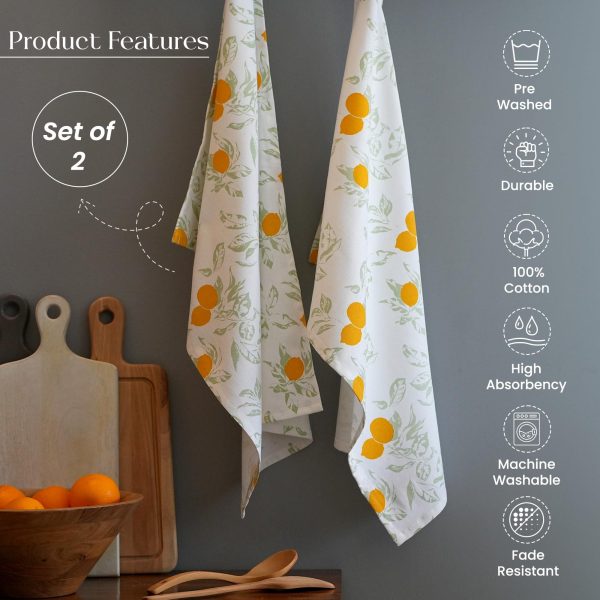 The Fine Living Co. 100% Cotton Kitchen Towels Set of 2 18 x 28 inches Lemon Printed Dish Towels Hand Towels Boho Tea Towels   Multifunctional Stylish Absorbent Quick Dry Soft - Image 2
