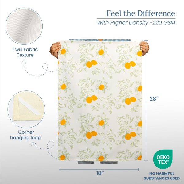 The Fine Living Co. 100% Cotton Kitchen Towels Set of 2 18 x 28 inches Lemon Printed Dish Towels Hand Towels Boho Tea Towels   Multifunctional Stylish Absorbent Quick Dry Soft - Image 3