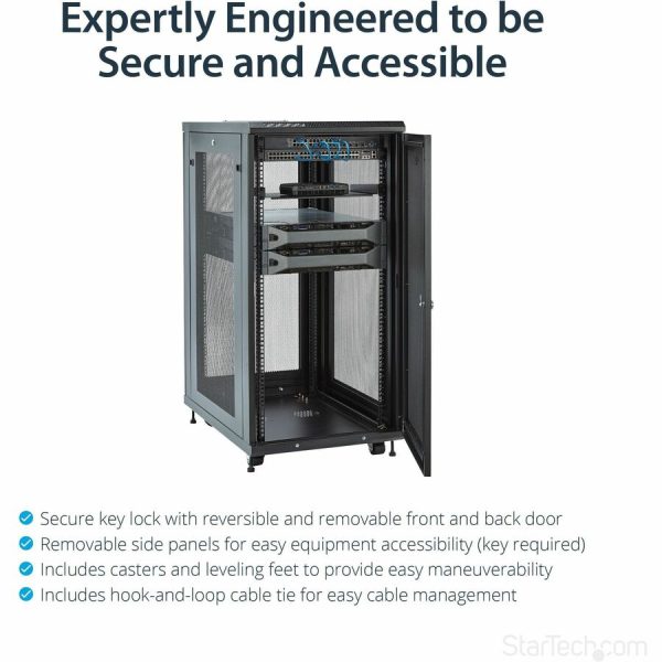 StarTech.com 24U 19" Server Rack Cabinet 4 Post Adjustable Depth 2-30" w/Casters/Cable Management/1U Shelf, Locking Doors and Side Panels - Image 3